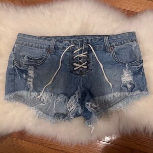 Billabong 2000s Lace-up Low Rise Cutoff Distressed Jean Shorts sz  5